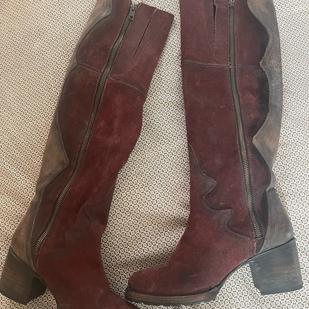 Freebird Maroon Over the Knee Boots